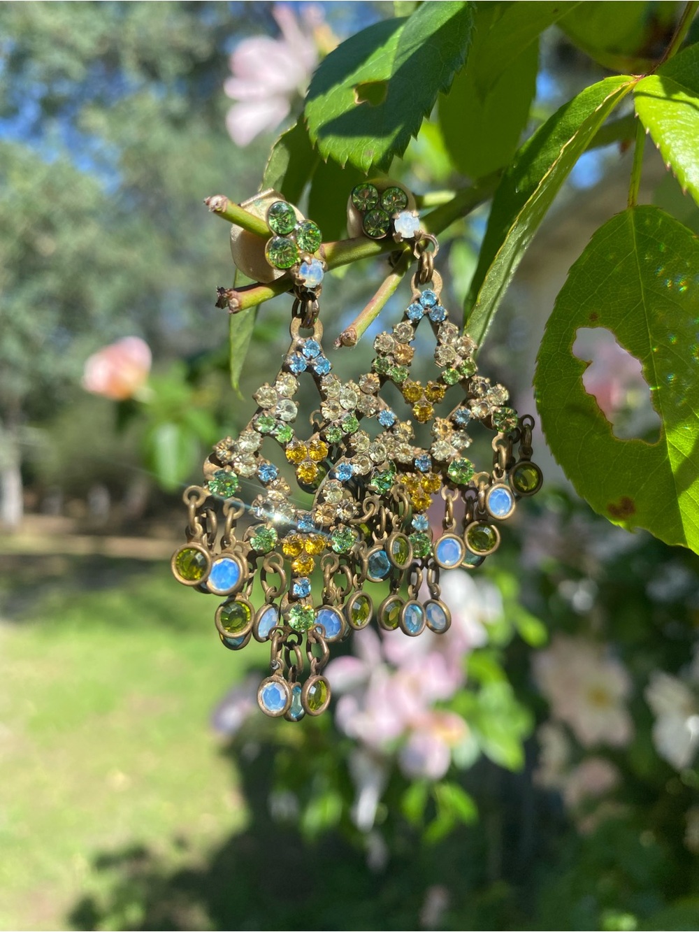 Vintage Emerald Green, Blue, Gold, Silver  Sorrelli Rhinestone clip on earrings
